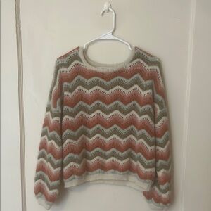 Chevron Knit Sweater in Pink and Gray